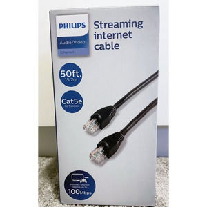 NEW Philips Streaming Internet Cable Cat5e 50ft- Audio/Video Ethernet